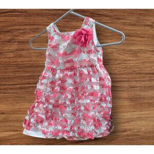 Marmellata Classic Girl's Size 4T Party Dress Pink Floral Stripe 4 Layer Skirt